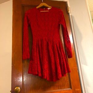 ALTAR’D STATE Red Lace Dress Medium Long Sleeve